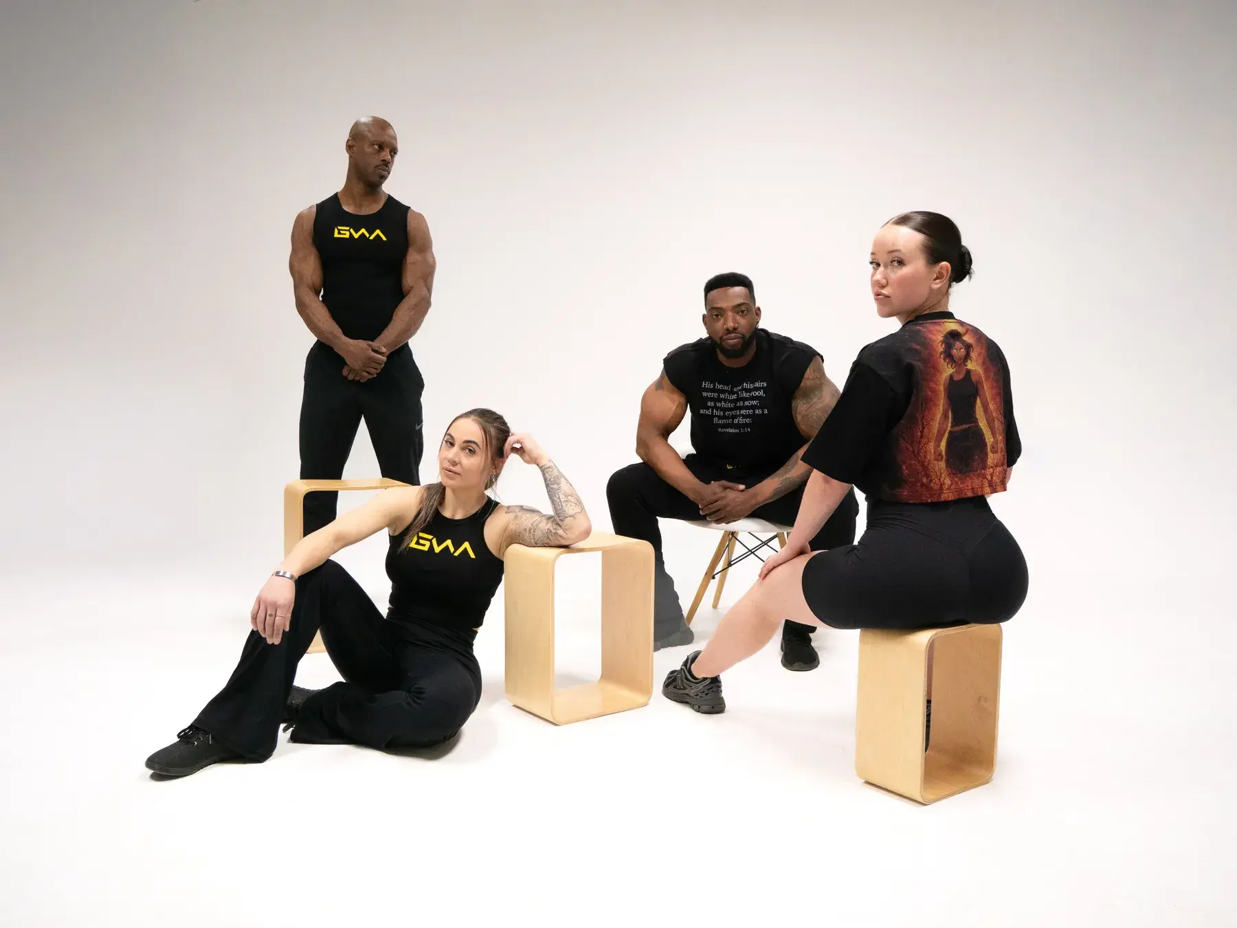 Four models wearing the GWA Word and Rep launch collection